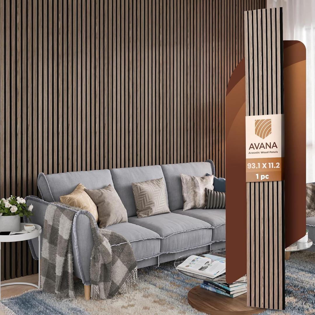 Avana Modern Acoustic Wood Wall Panels 93.2x11.25 Inch Panels  Fits 94x12 Layout  Walnut Acoustic Panel 1 PC  Wall Panels for Interior Wall Decor for Homes, Offices  Durable Wood Panels for Wall