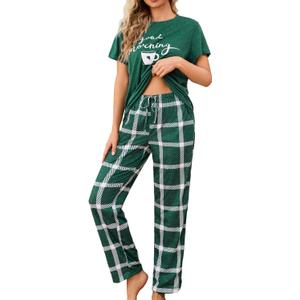 difficort Womens Pajama Sets Short Sleeve Pjs Tops with Long Pants Sleepwear Lounge Set with Pocket, Large