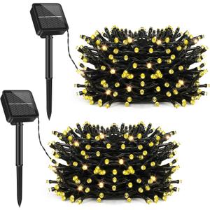 Brightever 2-Pack Solar String Lights Outdoor Waterproof, 92FT 240 LED Solar Christmas Lights with 8 Lighting Modes, Solar Powered Tree Light for Outside Patio Yard Garden Decorations, Warm White