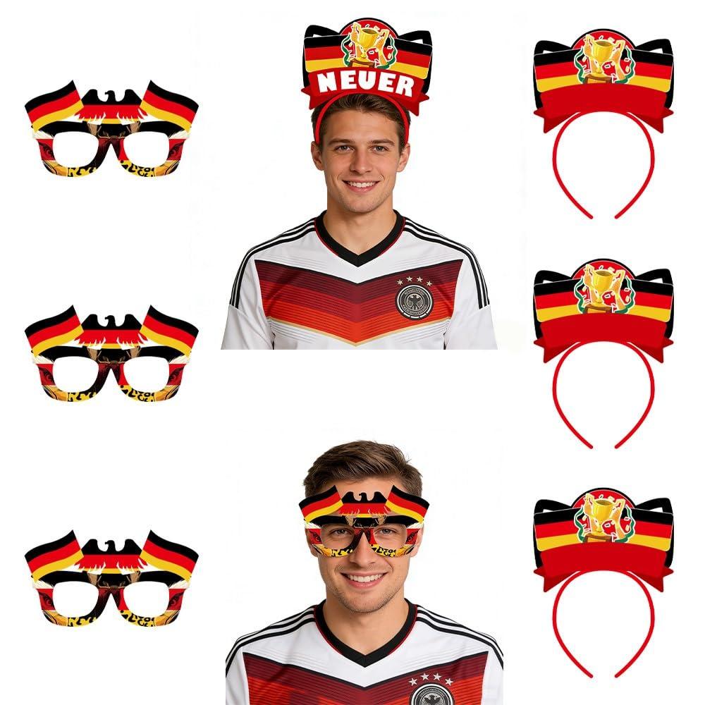 World Soccer Cup 2026 Merchandise-8 Pack Glitter Glasses & Headbands Set,DIY Your Favorite Soccer Star,Clear Germany Flags and Symbols,Sports Events Hairband Headwear Gift (GER set)