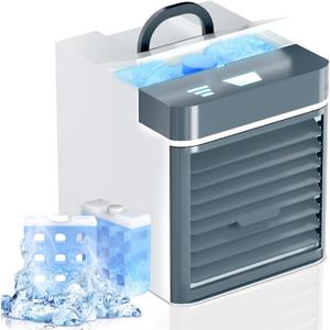 Portable Air Conditioners, Mini Air Cooler with 3 Speeds, Anti-leakage Water Personal Ice Air Conditioner for Room Desk Office Home Tent(W-01)