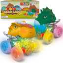 ArtCreativity Light Up Gear Dinosaur Truck Toys - Set of 2 - Trucks with Moving Gears, Multicolored Lights, Music, and Transparent Friction-Powered Wheels - Monster Truck, Toys for Boys 2-4 & Gifts
