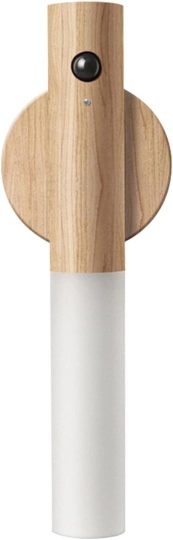 LANDGOO Wooden Motion Sensor Night Lights Magnet Body Sensor Hallway Night Lights Rechargeable Led Light Portable Stairway,Wall Sconce Battery Powered Cabinet Lights (Small, White Ash Wood)