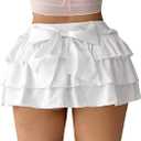 Milumia Women's Y2K Bow Kont Elastic Waist Layered Ruffle Hem Mini Skirts (Large)