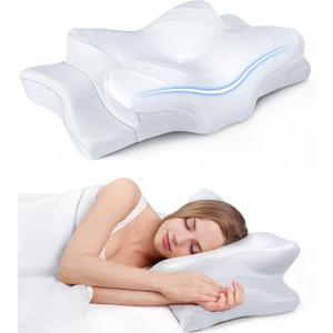 Ultra Pain Relief Cooling Pillow for Neck Support, Adjustable Cervical Pillow Cozy Sleeping, Odorless Ergonomic Contour Memory Foam Pillows, Orthopedic Bed Pillow for Side Back Stomach Sleeper