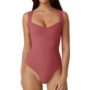 QINSEN Women's Sweetheart Neck Trendy Sleeveless Tank Top Stretch Bodycon Bodysuit Shirts, M