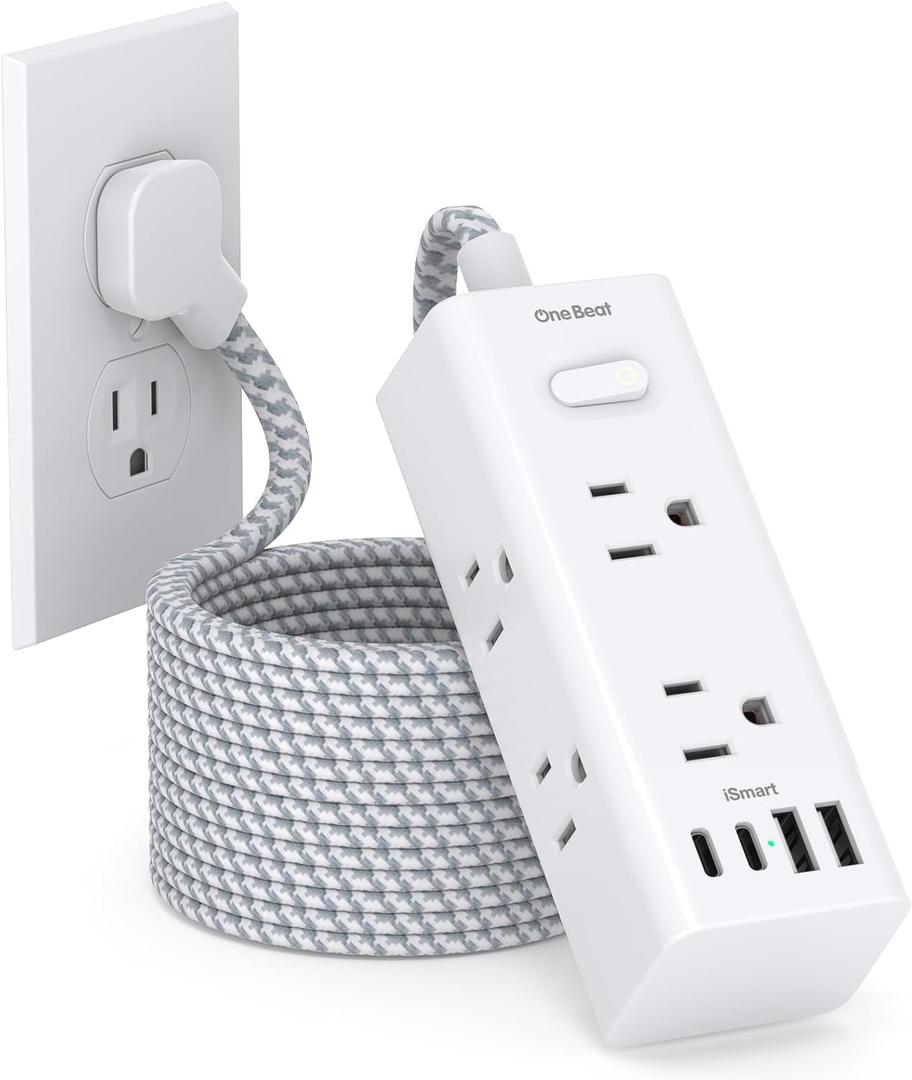 10 Ft Power Strip Surge Protector - One Beat 6 Widely Outlets with 4 USB Ports(2 USB C), 3 Sided Outlet Extender, Flat Plug Extension Cord, Wall Mount Power Strip for Home Office Travel College Dorm