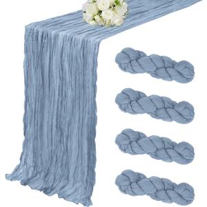4 Pack Dusty Blue Cheesecloth Table Runner 35 x 120 Inch Boho Gauze Rustic Cheese Cloth Table Runner 10 FT Long Fabric Semi Sheer Table Runners for Romantic Wedding Birthday Party Table Decor