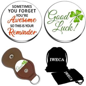 Iweca St Patty's Day Accessories Good Luck Charms Friendship Gifts Two Sided Lucky Coin Four Leaf Clover