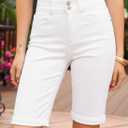 Sidefeel Women's Jean Shorts High Waisted Stretchy Bermuda Folded Hem Denim Summer Shorts (White, L)