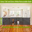 Reinforced 42" Tall Retractable Dog Gate, 155" Extra Long Retractable Baby Gate with Support Rods - Prevent Crawling Under, Indoor/Outdoor Retractable Gate Extra Tall Baby Gate Retractable Fence/Black