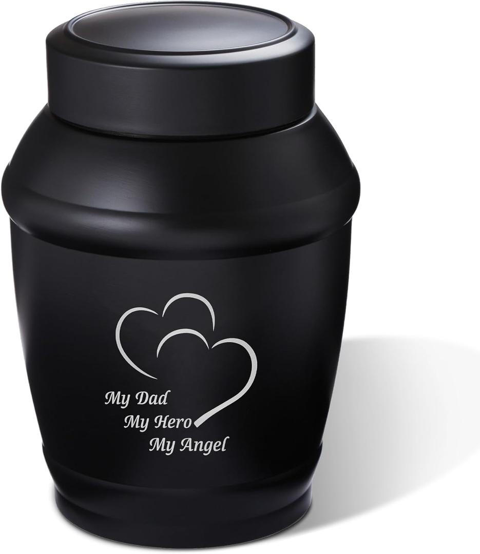 5.7" Medium Cremation Urns for Human Ashes Adult Male Dad Men,Black Heart Urns for Human Ashes