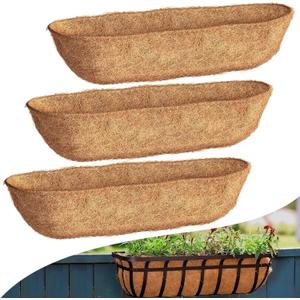 24 inch Coco Liners Trough Pack of 3 for Window Boxes Planters, Coconut Husk for Railing Hanging Deck Fence Plant Flower Basket, Coco Fiber for Outdoor & Indoor