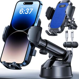 [2025 Upgrade 80LB+ Strong Suction]YRU Car Phone Holder Mount,[Bumpy Road Stable]Dashboard Cell Phone Holder for Car Air Vent Windshield Phone Stand for iPhone 16 15 14 13 Pro Max Samsung Truck, Blue
