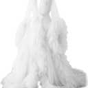 Tulle Robe Long Lingerie Bridal Dressing Gown Puffy Nightgown Photoshoot (White) M