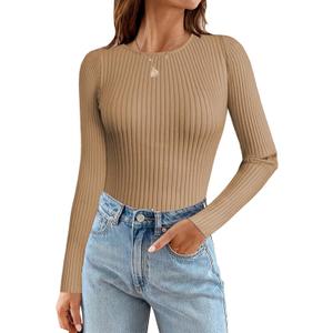 Womens Tops Fall Sweatshirts Long Sleeve Shirts for Women Sweaters Fashion 2024 Dressy Casual Crew Neck Outfits Clothes Trendy Laides Tunics Toffee Large (L)