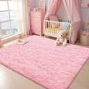 OLANLY Area Rugs for Living Room Bedroom, Machine Washable 4x5.9 ft Soft Fluffy Shaggy Bedside Rug, Indoor Floor Carpet for Kids Girls and Boys, Dorms, Nursery Rooms, Home Decor Aesthetic, Pink