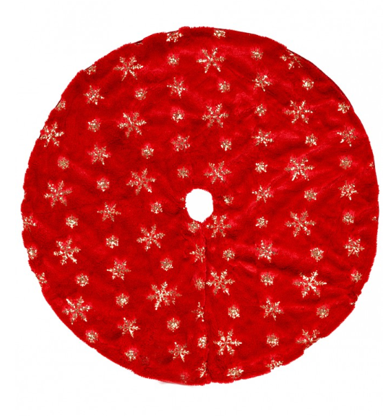 PIKRONSH Christmas Tree Skirt, 48 Inch Red Velvet Tree Skirt with Snowflakes Patterns, Indoor Christmas Decorations