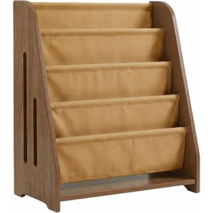 PERUGINA Wood Toddler Bookshelf Montessori Nursery Kids Baby Book Shelf Dutch Design 5Tier,Brown RedWalnut GrainPattern, Width28", Height31", Depth11"