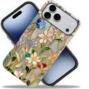 Case Compatible with iPhone 17 Pro Max,Fall Prevention Bright Hybrid 2-Layer Hard Shell Phone Case for Girls Boys,Stained Glass Bloom Flower