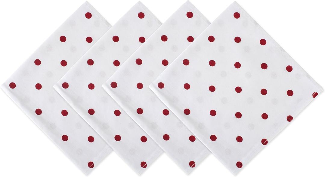 DII Polka Dot Kitchen Collection, Napkins, 18x18, White/Red, 4 Piece