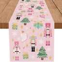 Pink Table Runner Pastel Christmas Nutcracker Table Runners Seasonal Kitchen Dining Table Decoration for Winter Home Party Banquet Decor 13x72 Inch