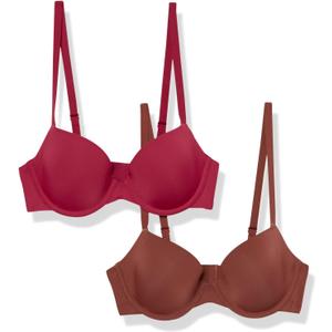 Women's Demi Cup Microfibre Bra with Adjustable Straps (34DD, Chocolate/Red)
