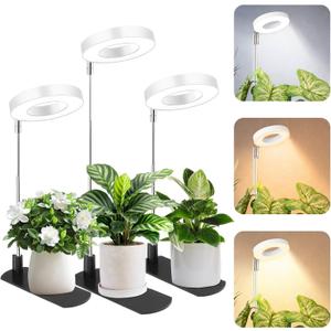 LBW Grow Light for Indoor Plants, Height Adjustable Plant Grow Lamp with Auto On/Off Timer 6/8/12/16H, 3 Colors,5 Dimmable Brightness, for Small Plants, White, 3 Packs