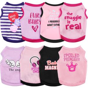Reginary 8 Pieces Dog Shirts Girl Small Dog Clothes for Chihuahuas Yorkies Female Puppy Shirts Printed Pet Outfit Cute Breathable Soft Valentine's Day Doggie Cat Lovers Gift(Vivid Pattern,Size S)