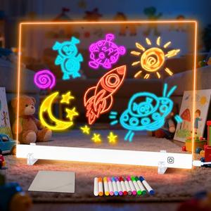 LuxuMach LumiBoard Led Drawing Board for Kids, LED Note Board with Colors, Glowing Acrylic Dry Erase Boards, Gift for Girls on Birthdays & Christmas (13.8" x 9.8", White)
