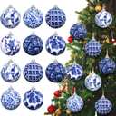 Preboun 12 Pcs Christmas Chinoiserie Ball Ornaments Blue and White Chinoiserie Tree Decoration Christmas Tree Hanging Ornaments Fabric Wrapped Home Xmas Decor for Modern Party (Blue,2.76 Inch)