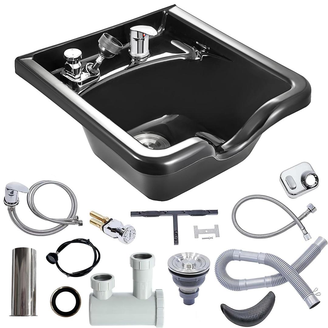 VEVOR Shampoo Bowl Sink for Salons, Black Hairdresser Basin, ABS Plastic Spa Washing Sink, Backwash Basin Beauty Salon Equipment for Hair Stylists