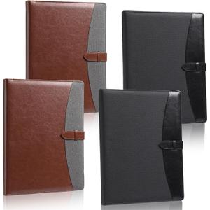 Eersida 4 Pcs Padfolio 3 Ring Leather Binder Business Portfolio Folder A4/ Letter Size for Organizer Documents Business Cards Conference Office Gifts Back to School for Men or Women (Black,Brown)