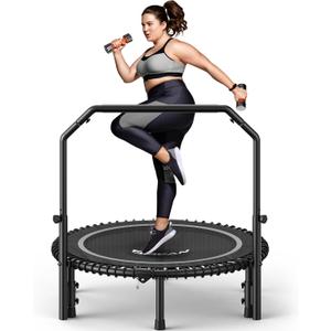 BCAN BT2 450LBS Mini Rebounder Trampoline for Adults with Bar, Fitness Trampoline with Bungees, Adjustable Handle, Stable & Quiet, Indoor Outdoor, Whole-Body Workout & Relaxation at Home-40IN-SLV