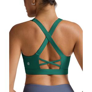 RUNNING GIRL Sports Bra for Women, Molded Cup High Impact Sports Bras for Women with Sewn in Pads (Green, L)