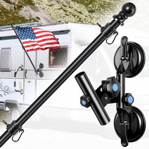Suction Cup Flag Holder with Flag Pole for RV, RV Flagpole Mount Kit with Angle Adjustable, Quick Flag Pole Mount Kit for Holds Flags,Heavy Duty Flagpole Holder for Camper, Truck, Trailer, Boat (Large)