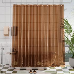 AmazerBath Premium EVA Shower Curtain Amber, Luxury Clear Brown Jelly-Like Soft Waterproof Shower Curtain with 3 Weighted Stones and 12 Grommets, Recyclable Packaging