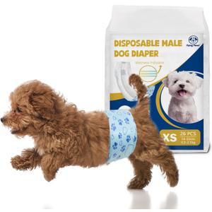 Male Dog Diapers with Wetness Indicator, Disposable Belly Band for Puppy Male Diapers, Doggie Wraps for Puppy Training, Incontinence (XS, 26 Count)