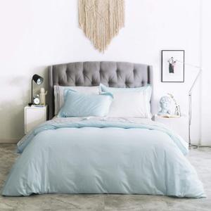 SUSYBAO Baby Blue Duvet Cover Queen 100% Cotton 3 Pcs Set 1 Classic Light Blue Duvet Cover with Zipper Ties 2 Pillow Shams Hotel Collection Sky Blue Bedding Set Soft Comfortable