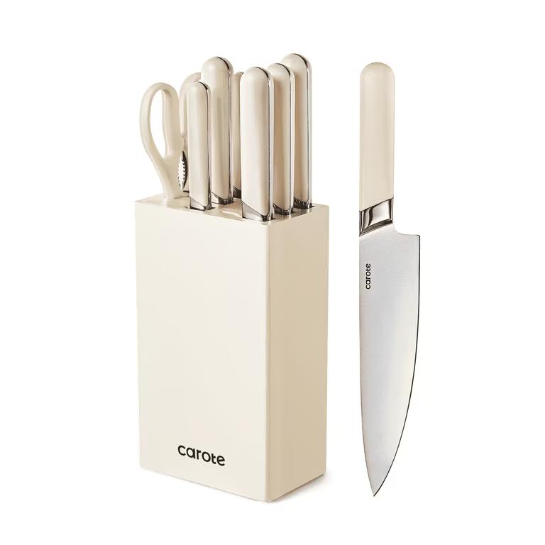Carote 8PCS Kitchen Knife Block Set, Razor-Sharp Blade, Essential Set with Block, Dishwasher Safe
