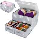 2 Pack Sock Underwear Drawer Organizer Divider - Closet Organizers and Storage Dresser Organizer Wardrobe Clothes Box Storage Bins with Lid for Bra, Socks, Leggings, Shirt, Panty (Grey)