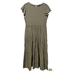 NWT Zesica Green Boho Dress Shirred Smock Elastic Top Tiered Ruffle Skirt Large NWT Zesica Green Boho Dress Shirred Smock Elastic Top Tiered Ruffle Skirt Large