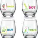 Qinyoung 4 Pcs 15 oz Mahjong Cups Wine Glass Mahjong Accessories and Gifts for Women Classic Stemless Wine Glass Cup for Cocktails Water Juice Drinking