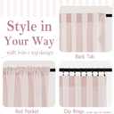 RYB HOME Linen Cafe Curtains 24 inch Length, Kitchen Farmhouse Striped Tier Curtains for Living Room Bathroom Tickingstripe Small Window Rustic Pinstripe Valances, Pink, W26 x L24, 2 Panels