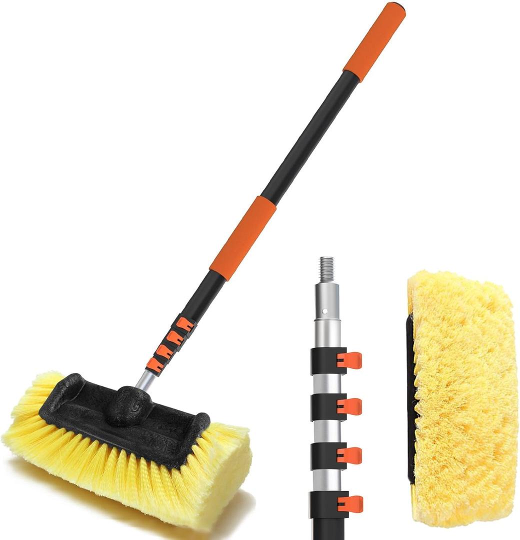 12FT Car Wash Brush with Long Handle, 12-Inch Soft Bristle, with Aluminium Telescoping Pole, for Cleaning Car, SUV, RV, Boats, House Siding, Floors, Solar Panels, and More