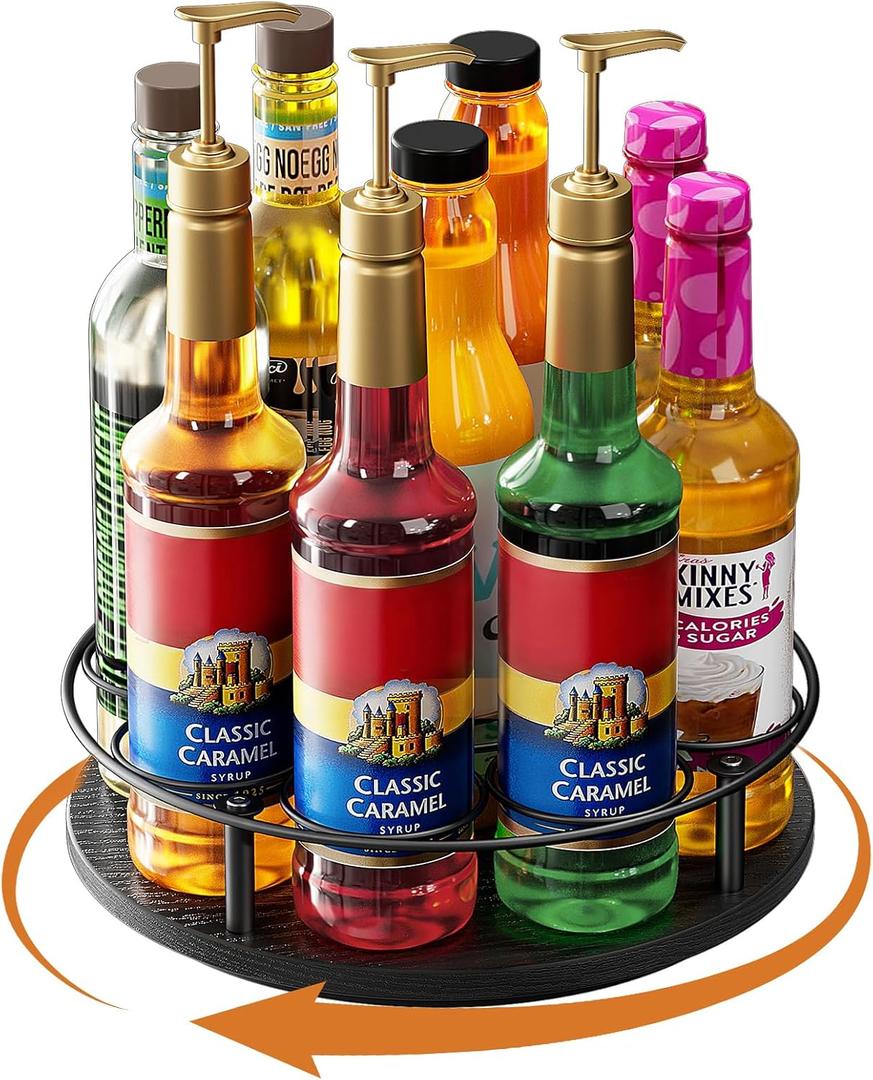 Nuovoware 9 Bottles Rotating Coffee Syrup Rack, Black+Black