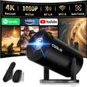 [Built-in Apps & 2026 Upgraded] Mini Projector Support 4K 1080P Auto Keystone 180 Rotatable with WiFi 6 and Bluetooth 5.4, Projector Portable Compatibile with HDMI/TV Stick/Memory Stick/Laptop-Black