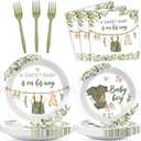 96Pcs Greenery Baby Shower Plates and Napkins Decoration Sage Green Baby Boy Party Tableware Dinnerware Set A Sweet Boy Is On His Way Paper Plates for Gender Reveal Party Supplies Serves 24 Guests