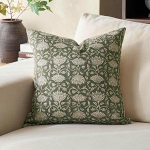 DOMVITUS Floral Pillow Covers 18x18 Decorative Throw Pillow Covers Floral Block Print Farmhouse Vintage Pillow Cover for Living Room Couch Bed Dusty Green 1PC