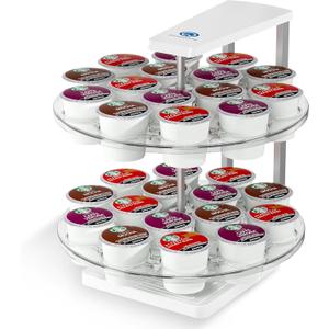 K Cup Holder: 2-Tier K Cup Organizer 360° Smooth Spin Joy Ease, Coffee Pod Holder Stylish Design for Home Kitchen Office, Compatible with 30 Keurig K-Cup Pods